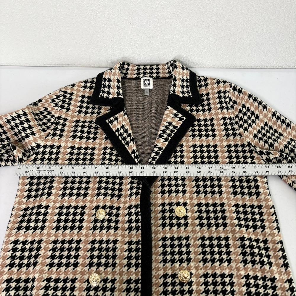 Anne Klein Blazer Sweater Size L Tan Black Houndstooth Knit Gold Buttons Open - Picture 10 of 11